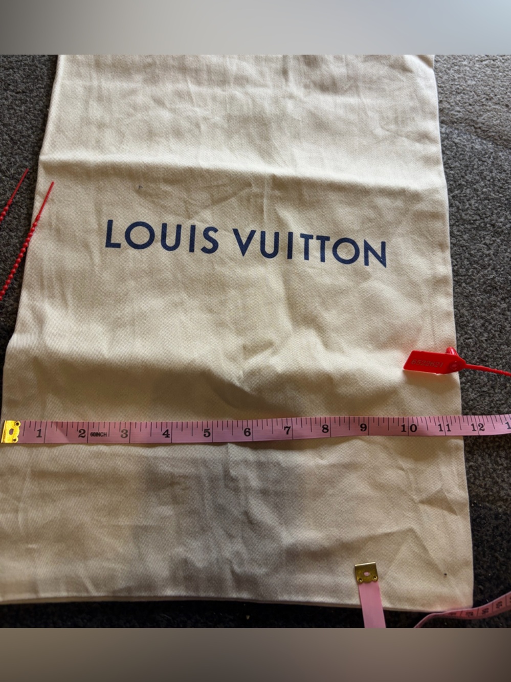Louis Vuitton Beige and Navy Canvas Dust Pouch with Red Tag